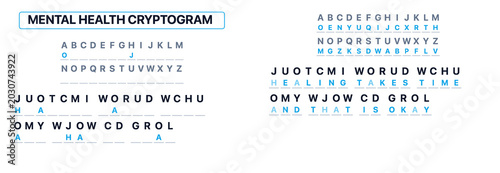 Fotografi Mental health cryptogram puzzle design with blue accents and text