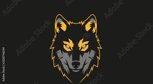 Wolf Head Illustration with Yellow Eyes.