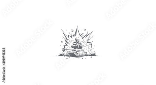 Tableau sur toile Black and white sketch of a small explosion with debris flying.