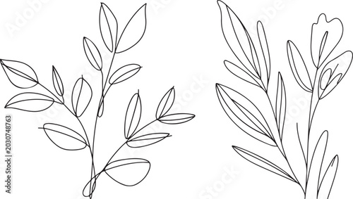 Obraz na płótnie Line art of imperfect botanical  with irregular leaf contours, flowing continuou