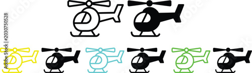 Photos Illustrations of helicopters with bounding boxes in different colors