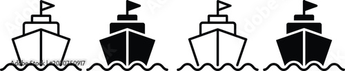 Foto Four identical ships sailing on calm waters with wavy sea lines beneath them