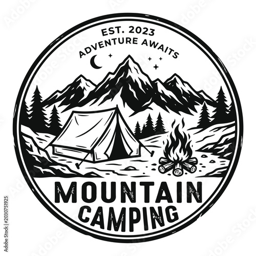 Slika na platnu Mountain Camping Adventure Logo Design.