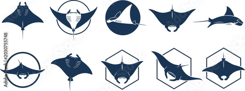 Photos Manta Ray Silhouette Logo Vector Icon Set with Marine Stingray Marine Animals fo