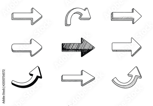 Fotografie Brush stroke arrow vector collection with artistic directional symbols for web design, flowcharts, and illustrations