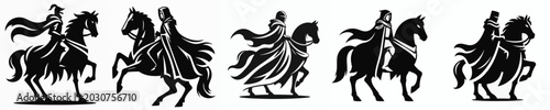 Fényképezés Vector silhouette of horse knight using cloak