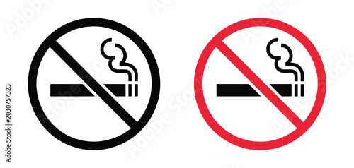 Tableau sur toile No Smoking Sign Icon Set Featuring Cigarette and Prohibition Symbols for Tobacco