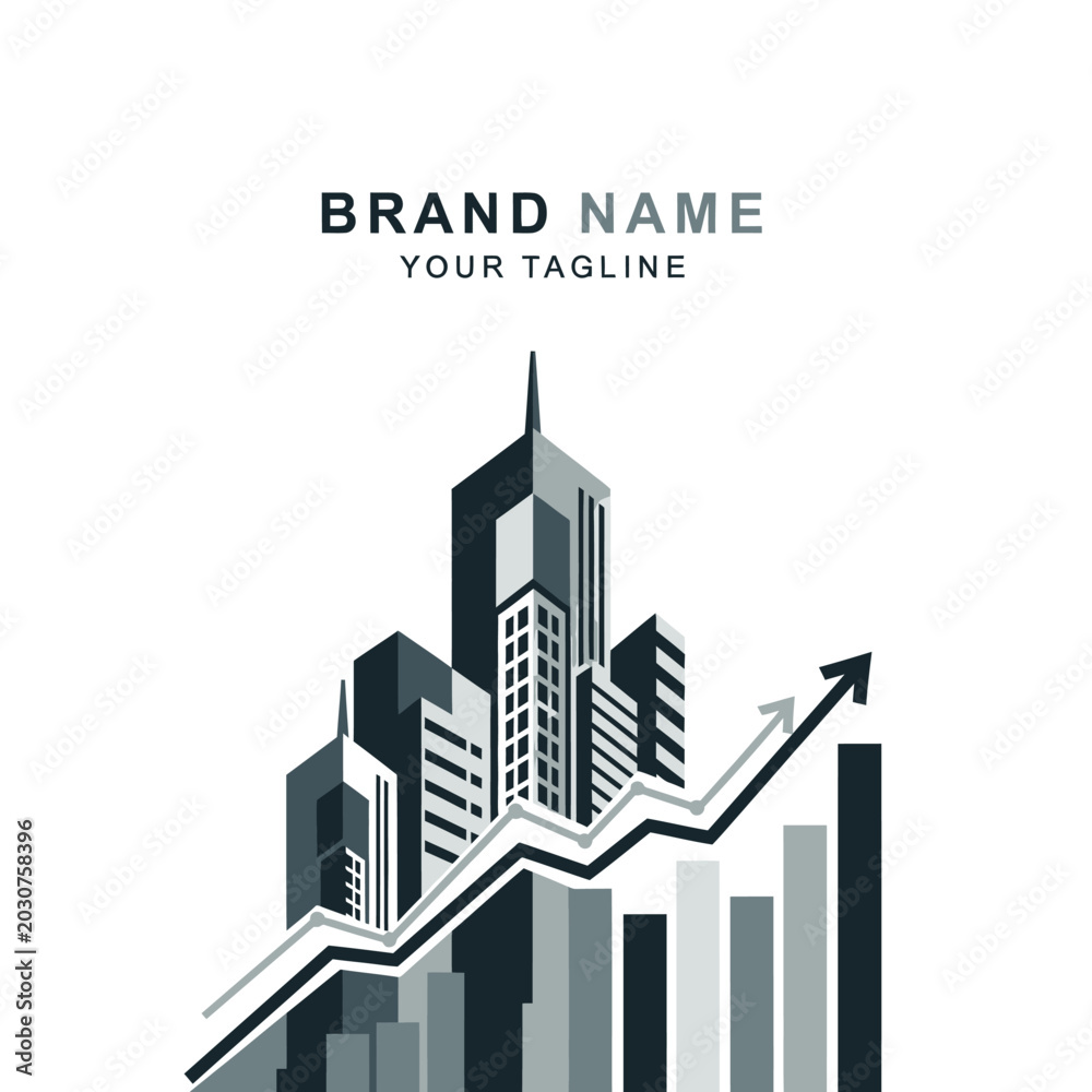 Fototapeta premium Modern City Skyline with Growing Graph