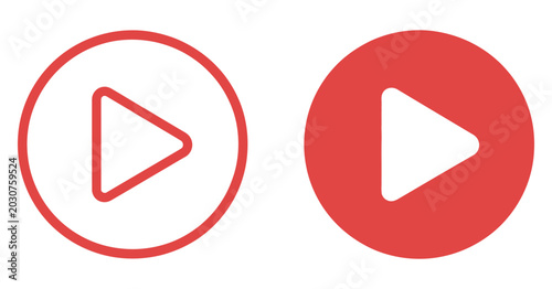 Photos Play Button Icon Set on White Background with Video Player Symbols, Media Stream