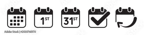 Cuadro en lienzo Professional black calendar icon pack including first and thirty first day ordinal date markers