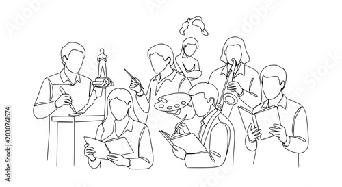 Konstfotografi Diverse Artists Creative Group Performing Arts and Fine Arts Single Line Drawing