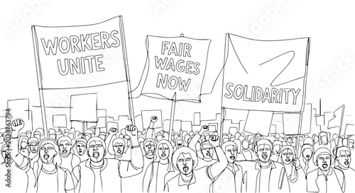 Cuadro en lienzo Protestors holding signs for workers unite, fair wages, and solidarity in a city