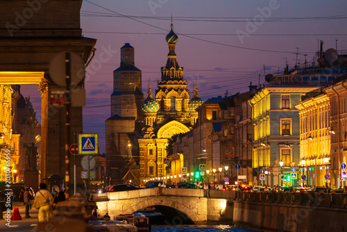 Bilde på lerret Beautiful view of the Church of the Savior on Spilled Blood and the Griboyedov Canal