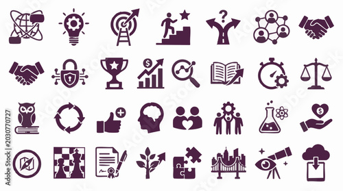 Business, Education, Technology, and Success Concept Icons Set