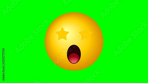 Yellow star eyes emoji with an open mouth expression isolated on a green screen background