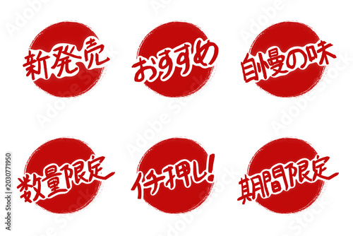 Japanese Handwritten Style POP Badge Set of 6