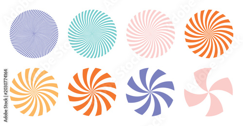 Canvas-taulu Minimal spiral pinwheel icons and circular vortex symbols in pastel and bright c