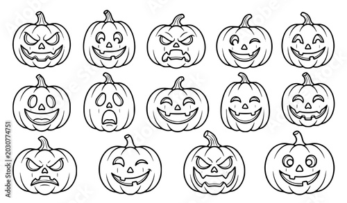 Canvastavla Collection of 12 Unique Halloween Jack-O-Lantern Pumpkin Outlines in 16:9 Full F