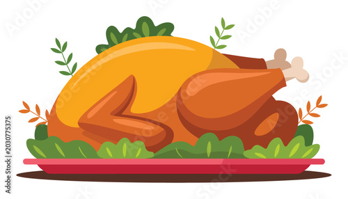 Tableau sur toile Festive roasted turkey dinner with garnish on a platter