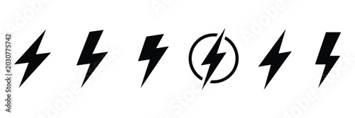 Foto Flash lightning bolt vector icon with electric energy symbols, power warning gra