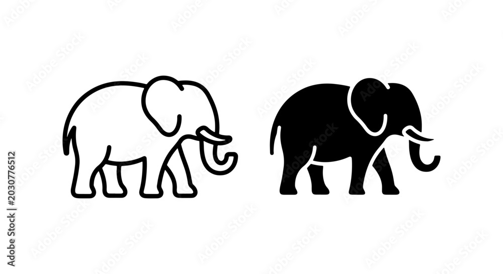 Fototapeta premium Elephant Icons, Simple Vector Art, Animal Graphics, Mammal Silhouettes