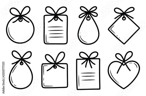 Collection of hand-drawn gift tags with bows