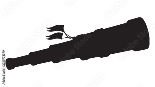 Quadro su tela Vintage telescope silhouette vector, antique nautical spyglass icon, black pirat