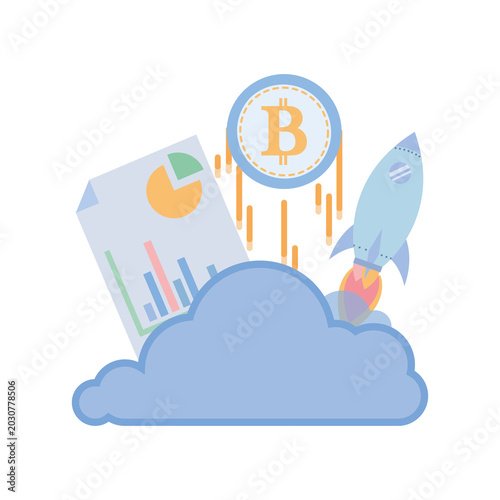 Digital asset investment financial report chart and rocket boost startup concept