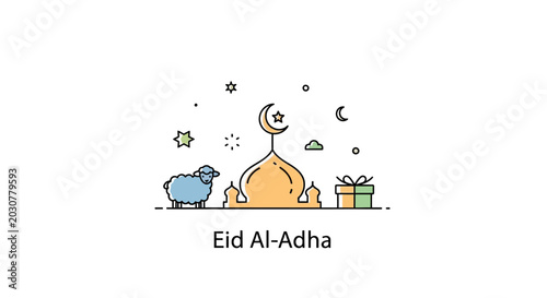 Canvas Print Eid Al Adha Cartoon Celebration Scene.