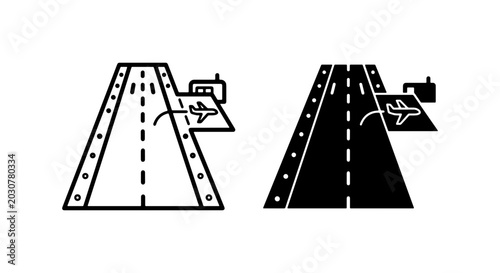 Airport Runway Icons, Aviation Landing Strip Vector Graphics, Airfield Navigation Symbols