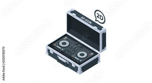 Fotografía An isometric illustration of a professional music mixing console inside a hard c