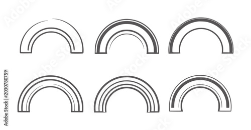 Cuadro en lienzo Six stylized grey arches with varying line thickness and texture curve outline