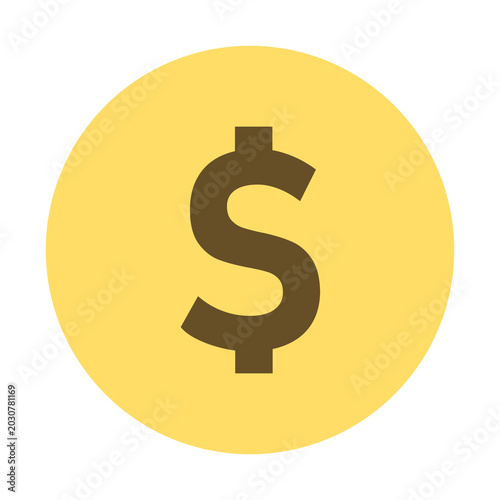 Gold dollar coin icon flat vector illustration for financial app