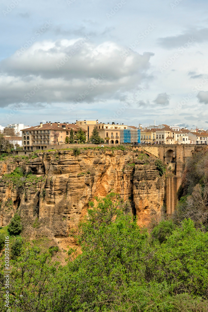 Fototapeta premium Ronda, Spain. Mirador del Puente Nuevo. Historic town of Andalusia. Travel and tourism beautiful cities of Spain 