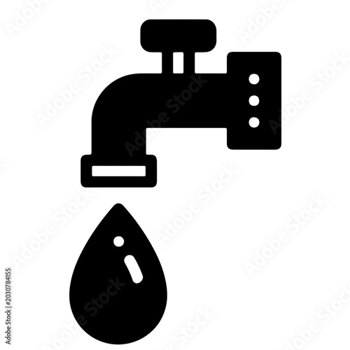 Dripping faucet with water drop icon for conservation and plumbing concepts