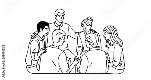 Group of people sitting in a circle, supporting each other