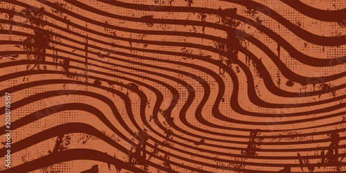 Retro coffee color background. Milk chocolate liquid dessert texture. Wavy swirl candy pattern for poster, cover, banner, pamphlet. Vintage brown trippy hippie wallpaper in 60s or 70s style. Vector