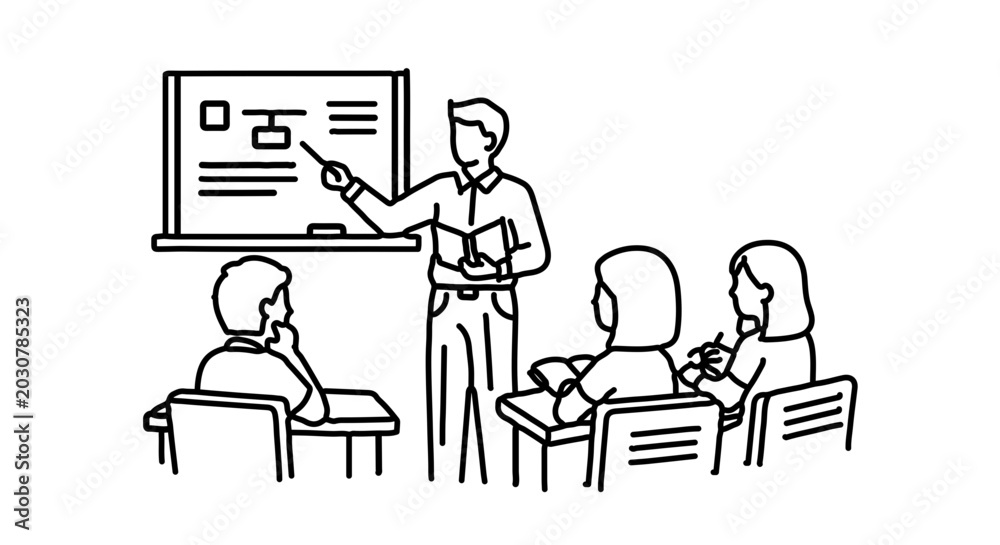 Fototapeta premium Teacher explaining a lesson to students in a classroom