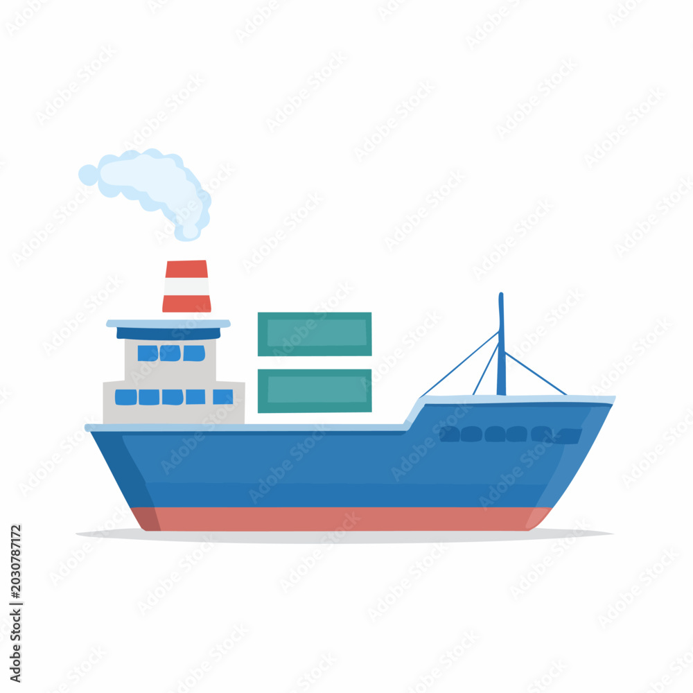 Fototapeta premium Cargo ship illustration transporting goods across the ocean waters.