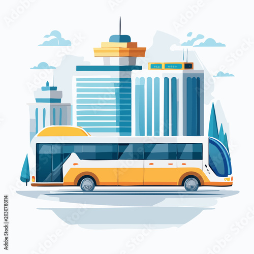 City Bus Transportation with Modern Buildings in the Background.