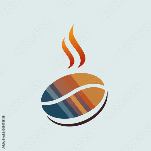 Coffee bean design with steam, colorful and modern.