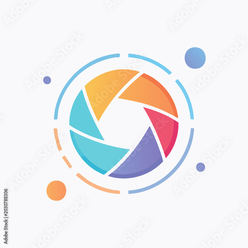 Colorful camera aperture design with vibrant hues and artistic flair.