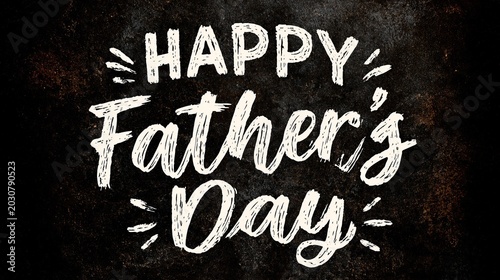Hand drawn chalk lettering message for happy fathers day celebration on a dark textured board