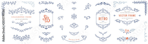Obraz na płótnie Ornate hand drawn elements, frames, labels, scroll, logos, floral motifs