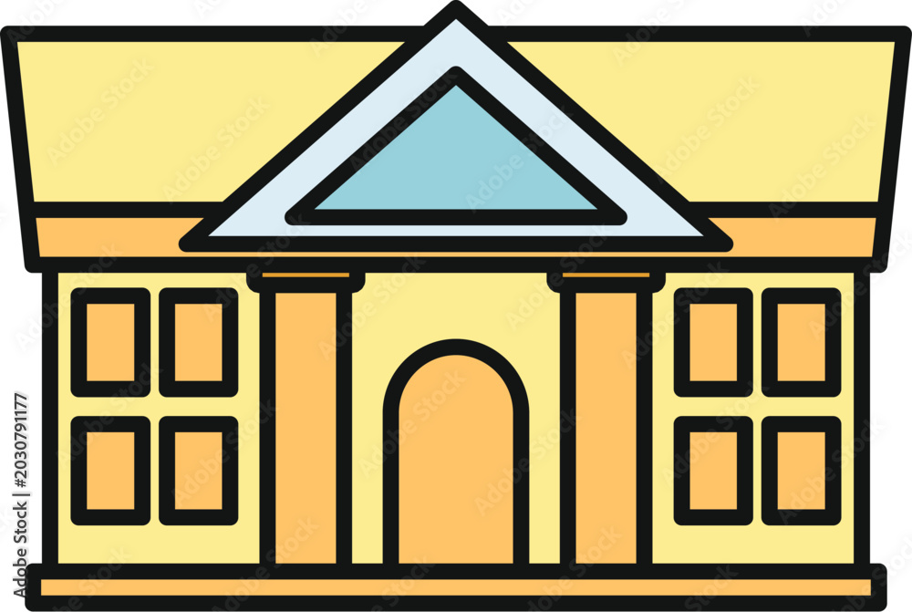 Fototapeta premium Neoclassical building facade with columns and a pediment, symbolizing various public services