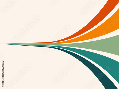 Bild auf Leinwand Retro 70s Style Wavy Line Background with Groovy Rainbow Stripes and Stars
