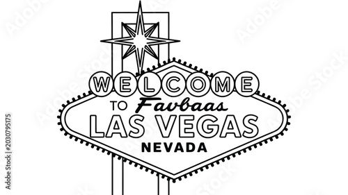 Welcome to Las Vegas Nevada Sign Outline Illustration Featuring Starburst Design and Text for Tourism and Travel Concept Vector