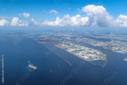 Aerial View of Kawasaki and Tokyo Bay from Airplane Window, Tokyo, Japan, May 11, 2026