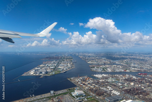 Aerial View of Kawasaki and Tokyo Bay from Airplane Window, Tokyo, Japan, May 11, 2026