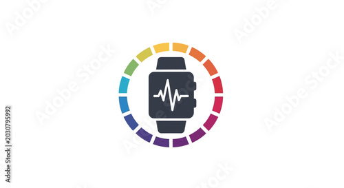 Photography A digital wristwatch icon surrounded by a colorful segmented circular ring graph